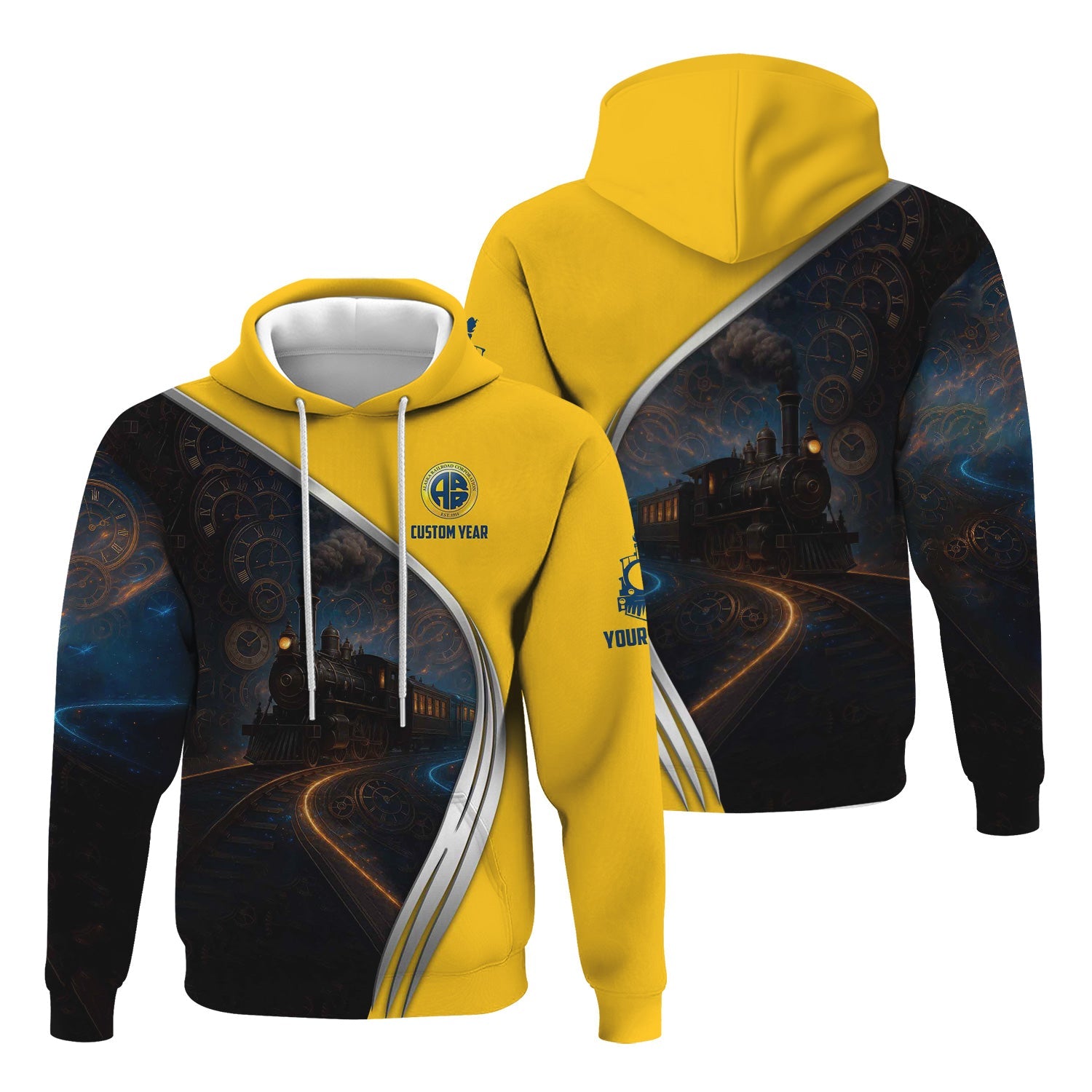 Railspirit Personalized Alaska Railroad Hoodie Steampunk Locomotive with Custom Year Train Zip Up Hoodie
