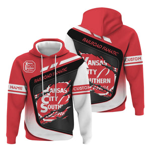 Railspirit Personalized Kansas City Southern Hoodie Ripped Texture Style Train Zip Up Hoodie For Railroad Fanatic