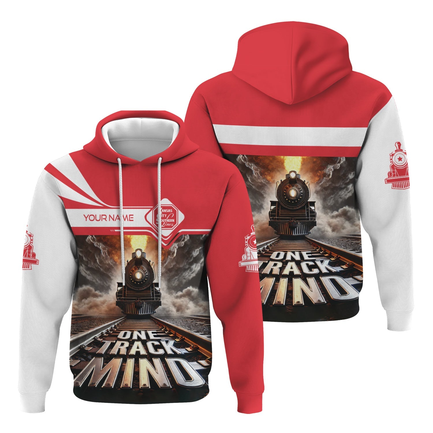 Railspirit Personalized Kansas City Southern Hoodie One Track Mind Train Printed ZIp Up Hoodie