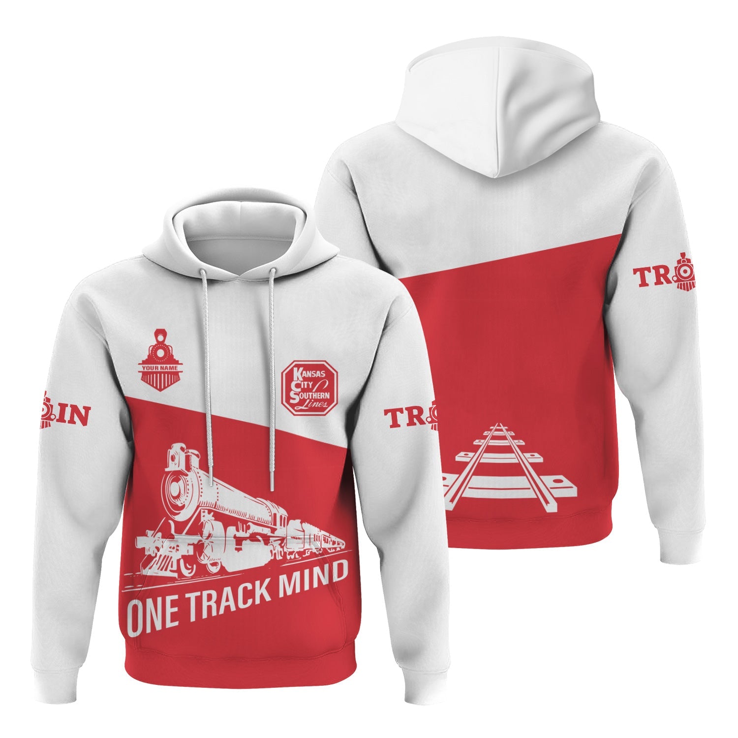 Railspirit Custom Name Kansas City Southern Hoodie One Track Mind Printed Zip Hoodie