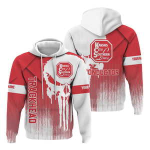 Railspirit Personalized Kansas City Southern Hoodie Skull Design with Custom Job Train Zip Up Hoodie for Trackhead Crew