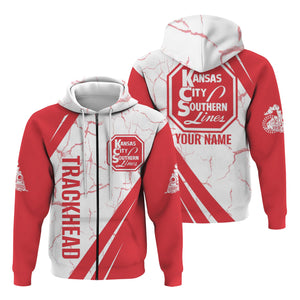 Railspirit Personalized Kansas City Southern Hoodie Crackle Texture Style Train Zip Up Hoodie For Trackhead
