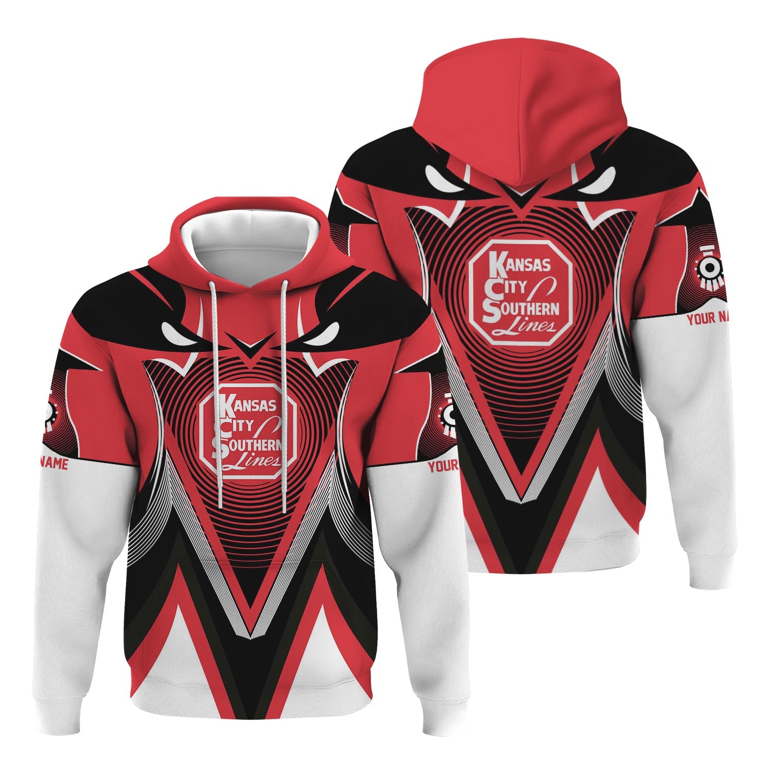 Railspirit Personalized Kansas City Southern Hoodie Vibrant Graphic Pattern Zip Up Hoodie For Train Enthusiasts