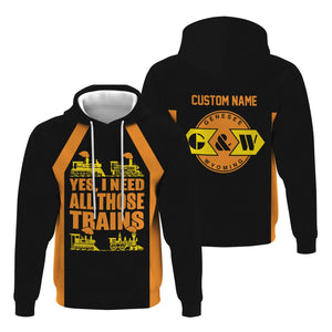 Railspirit Custom Name Genesee & Wyoming Inc. Railroad Hoodie Yes I Need All Those Train Printed Zip Hoodie