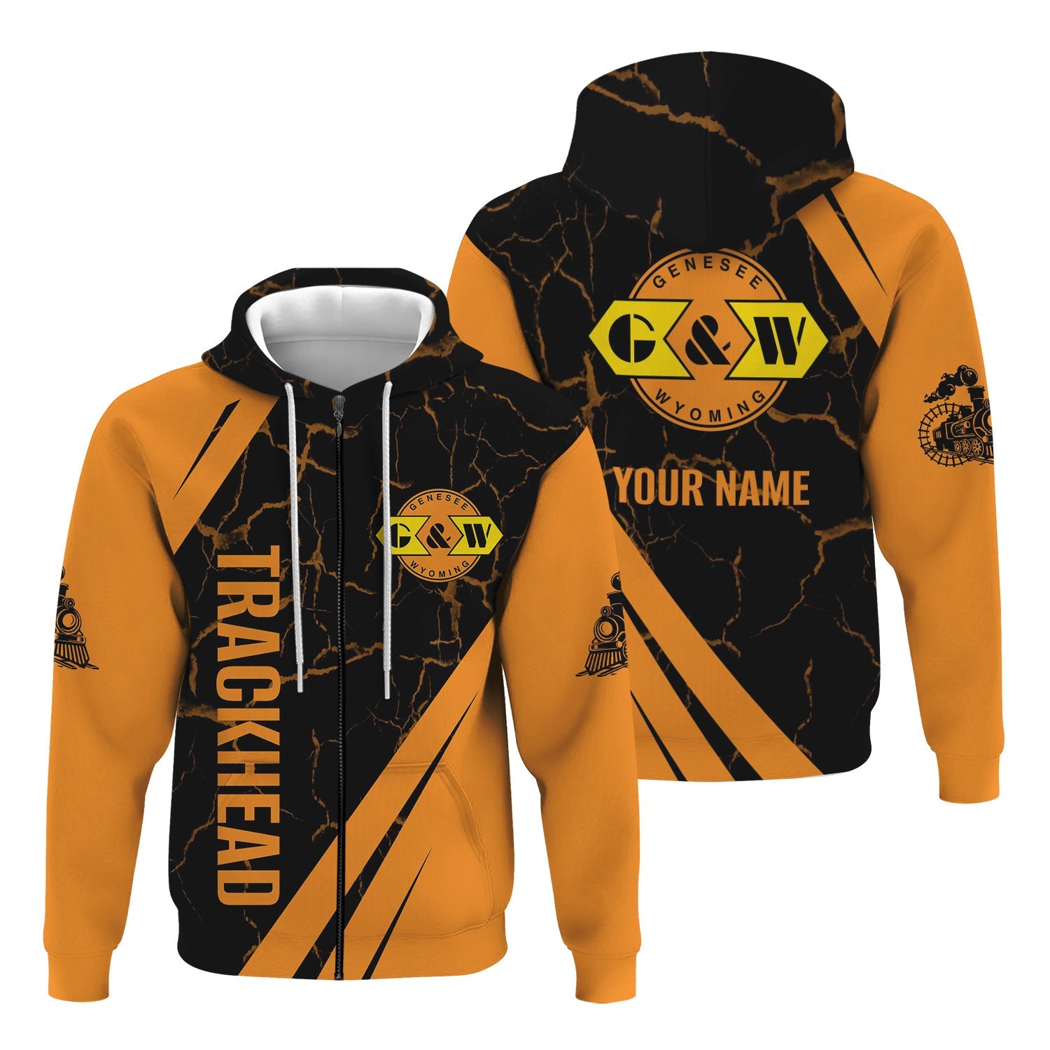Railspirit Personalized Genesee & Wyoming Inc. Railroad Hoodie Crackle Texture Style Train Zip Up Hoodie For Trackhead