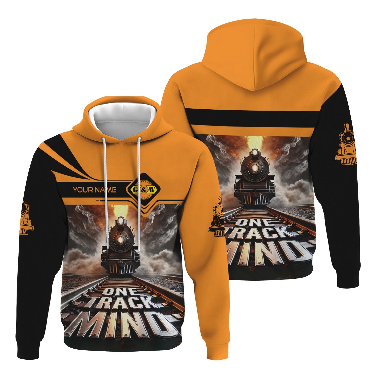 Railspirit Personalized Genesee & Wyoming Inc. Railroad Hoodie One Track Mind Train Printed ZIp Up Hoodie