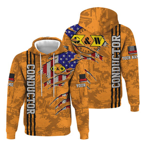 Railspirit Personalized Genesee & Wyoming Inc. Railroad Hoodie USA Flag Claw Art with Custom Job Train Zip Up Hoodie