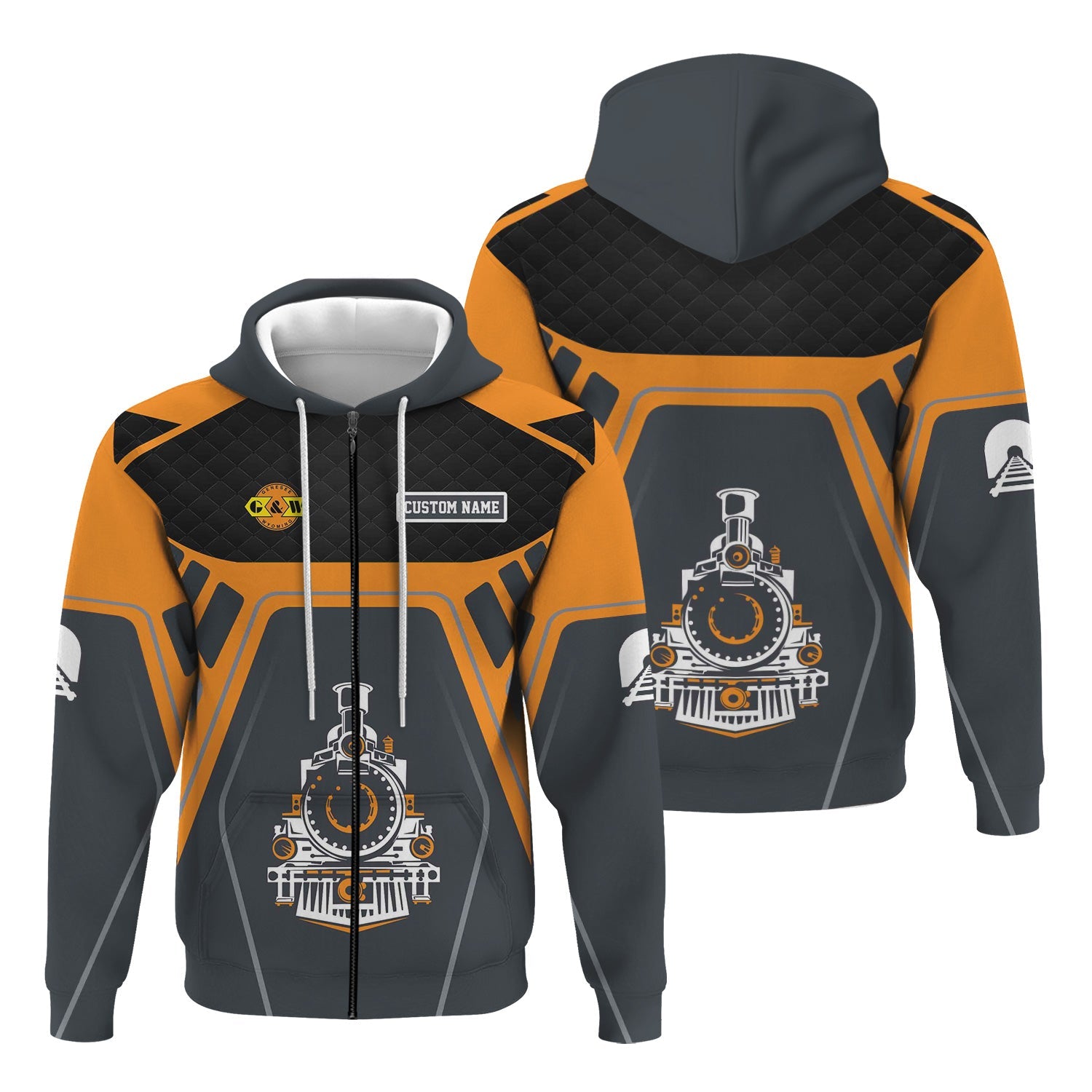 Railspirit Personalized Genesee & Wyoming Inc. Railroad Hoodie Steam Locomotive Engine Graphic Train Zip Up Hoodie All Over Print