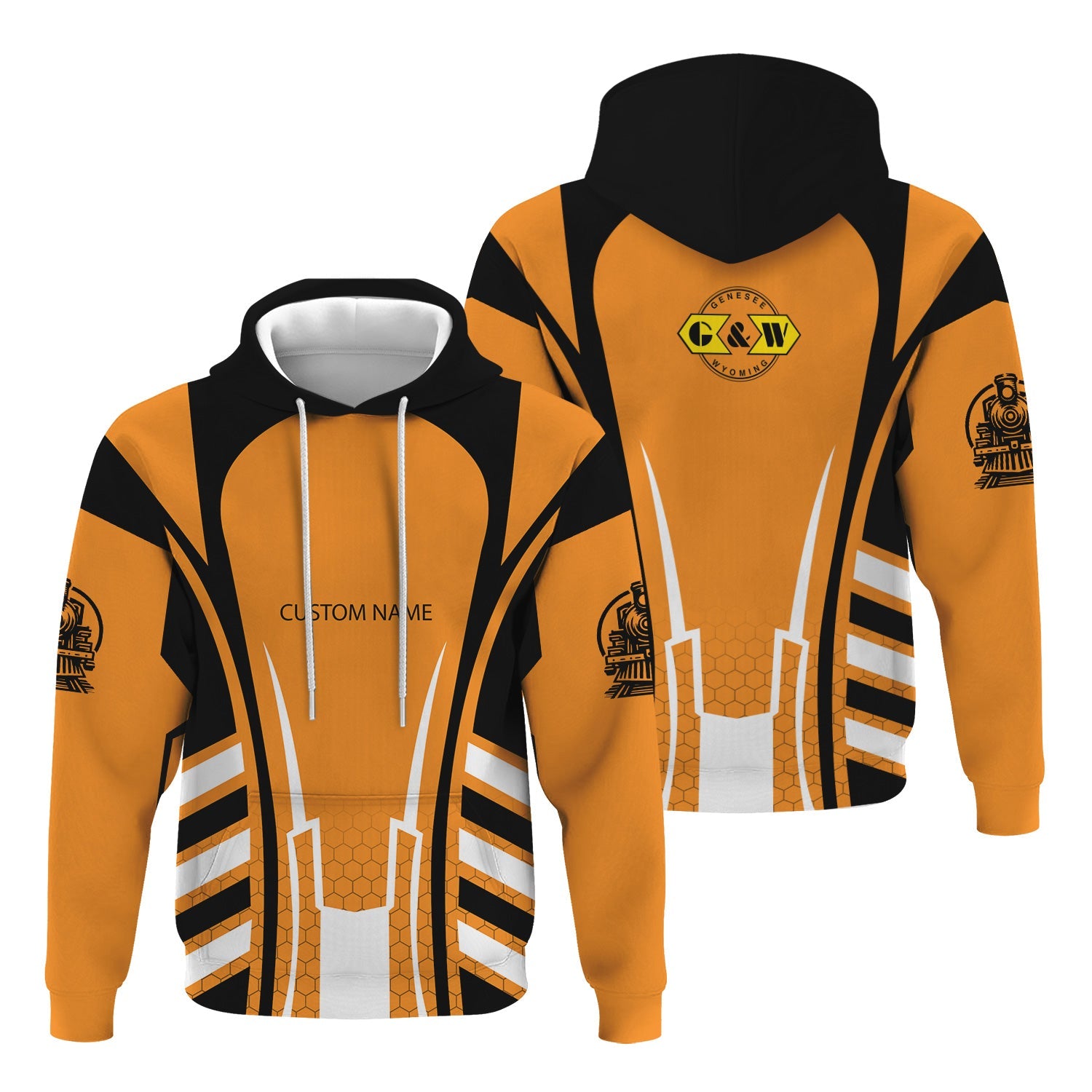 Railspirit Personalized Genesee & Wyoming Inc. Railroad Hoodie Striped Railroad Style Train Zip Up Hoodie All Over Print