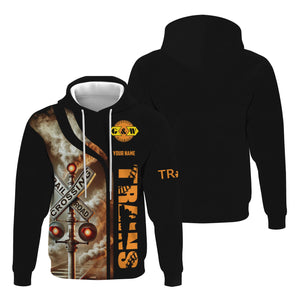 Railspirit Custom Name Genesee & Wyoming Inc. Railroad Hoodie Railroad Crossing Sign Printed Zip Hoodie