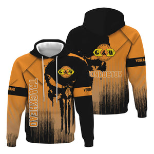 Railspirit Personalized Genesee & Wyoming Inc. Railroad Hoodie Skull Design with Custom Job Train Zip Up Hoodie for Trackhead Crew