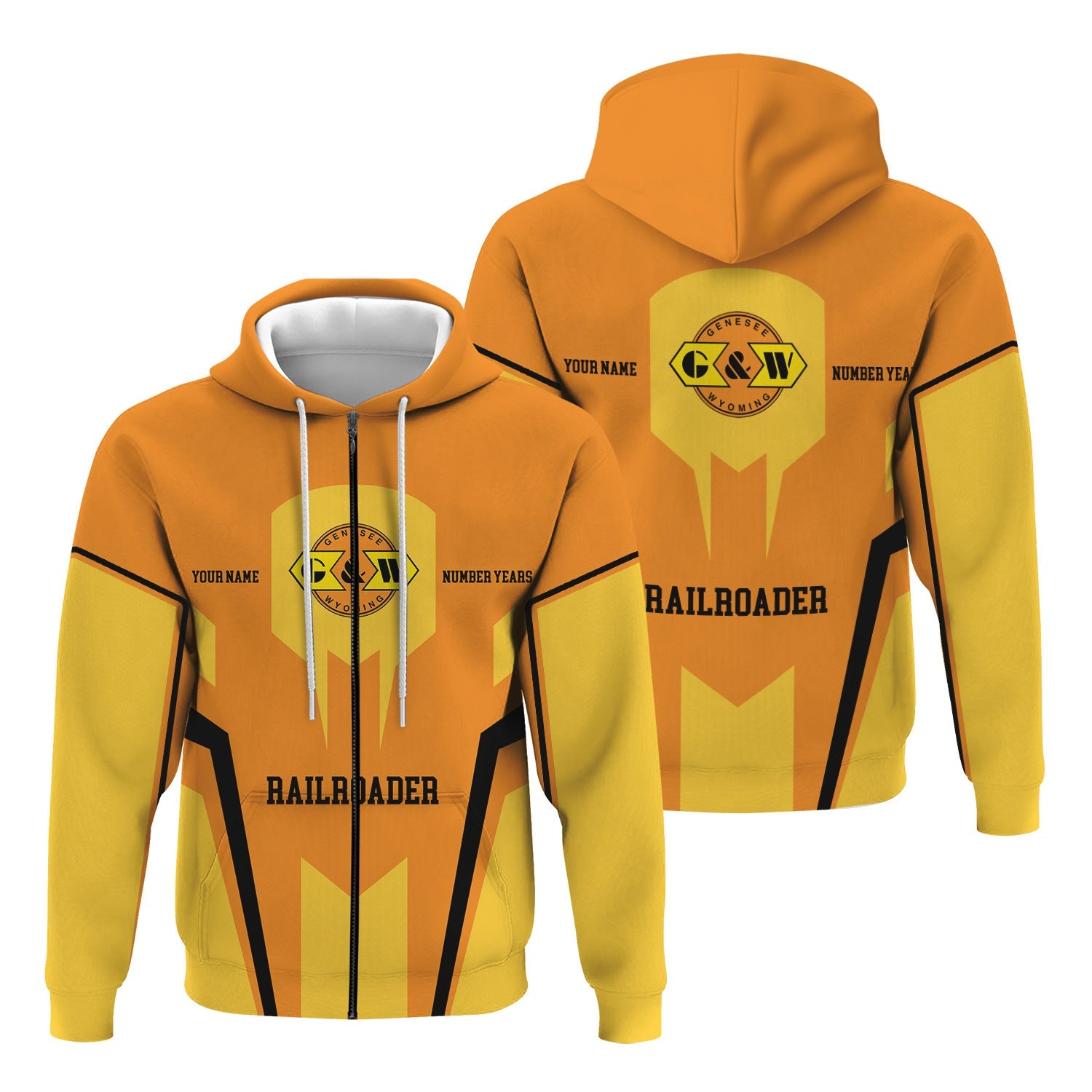 Railspirit Personalized Genesee & Wyoming Inc. Railroad Hoodie Custom Year Railroader Zip Up Hoodie Gift Idea For Train Lover