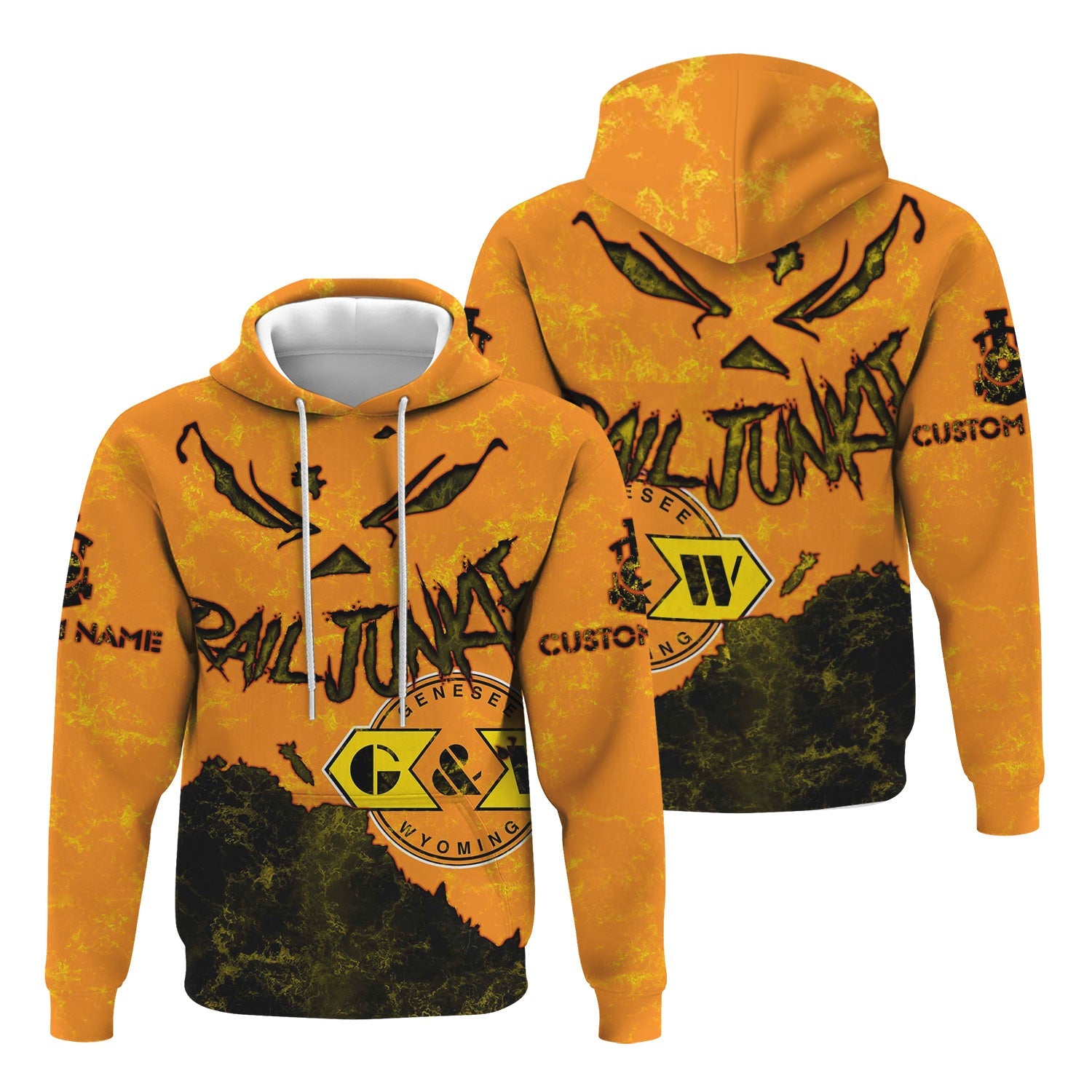 Railspirit Personalized Genesee & Wyoming Inc. Railroad Hoodie Torn Graphic Style Train Zip Up Hoodie For Rail Junkie