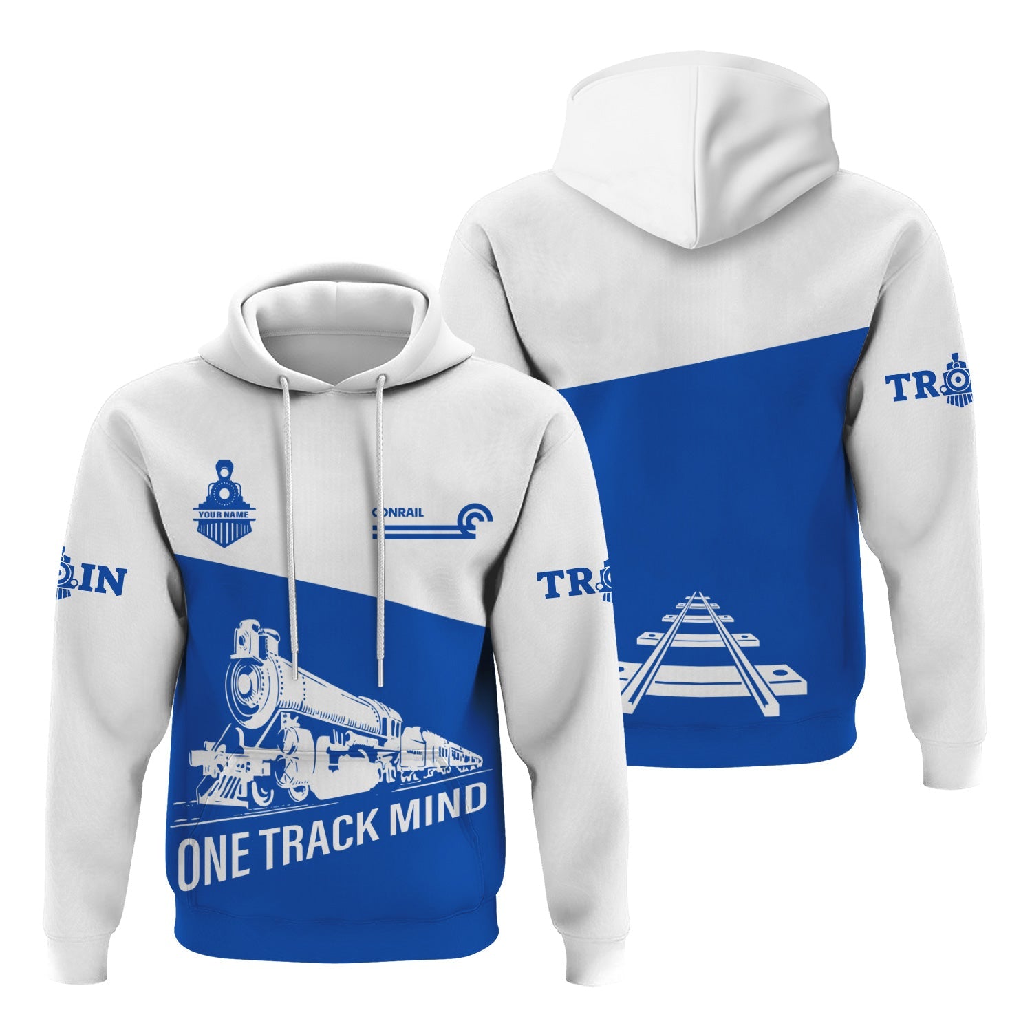 Railspirit Custom Name Conrail Railroad Hoodie One Track Mind Printed Zip Hoodie