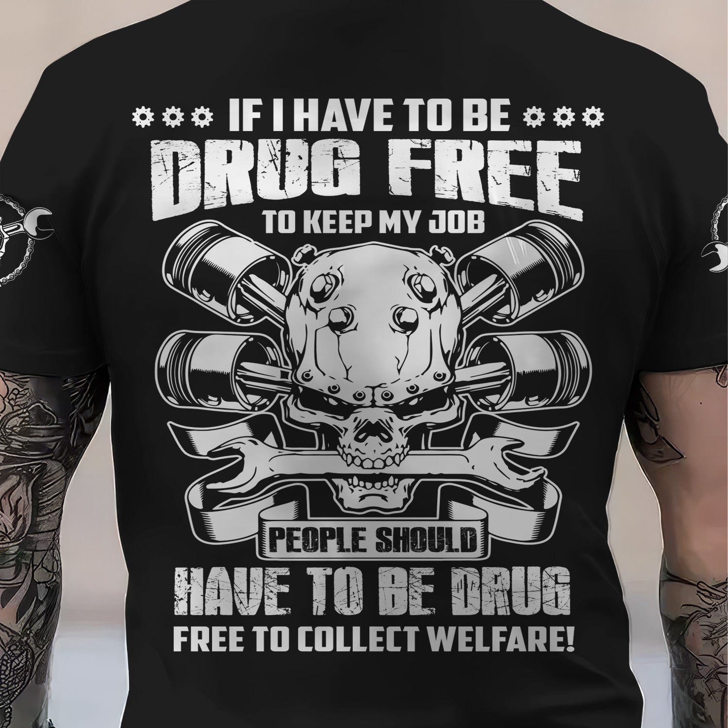 Funny Mechanic Shirt If I Have To Be Drug Free To Kep My Job Skull Wrench Black Hoodie