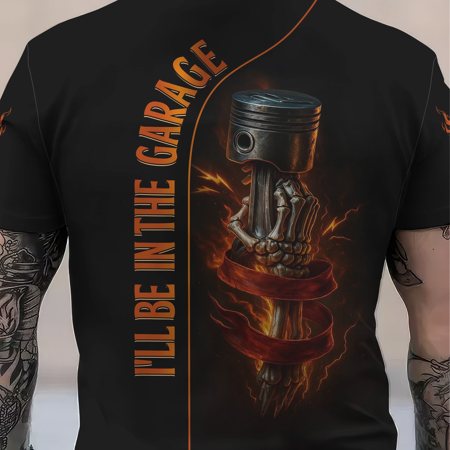 Personalized Mechanic Shirt, I'll Be In The Garage, Skull Hand Holding Piston Design, Gift For Men
