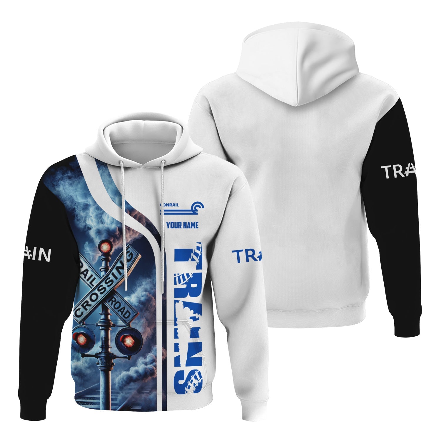 Railspirit Custom Name Conrail Railroad Hoodie Railroad Crossing Sign Printed Zip Hoodie