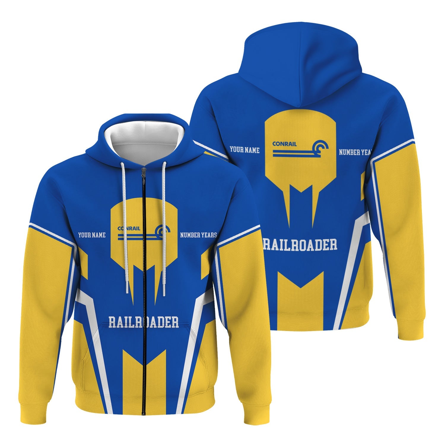 Railspirit Personalized Conrail Railroad Hoodie Custom Year Railroader Zip Up Hoodie Gift Idea For Train Lover