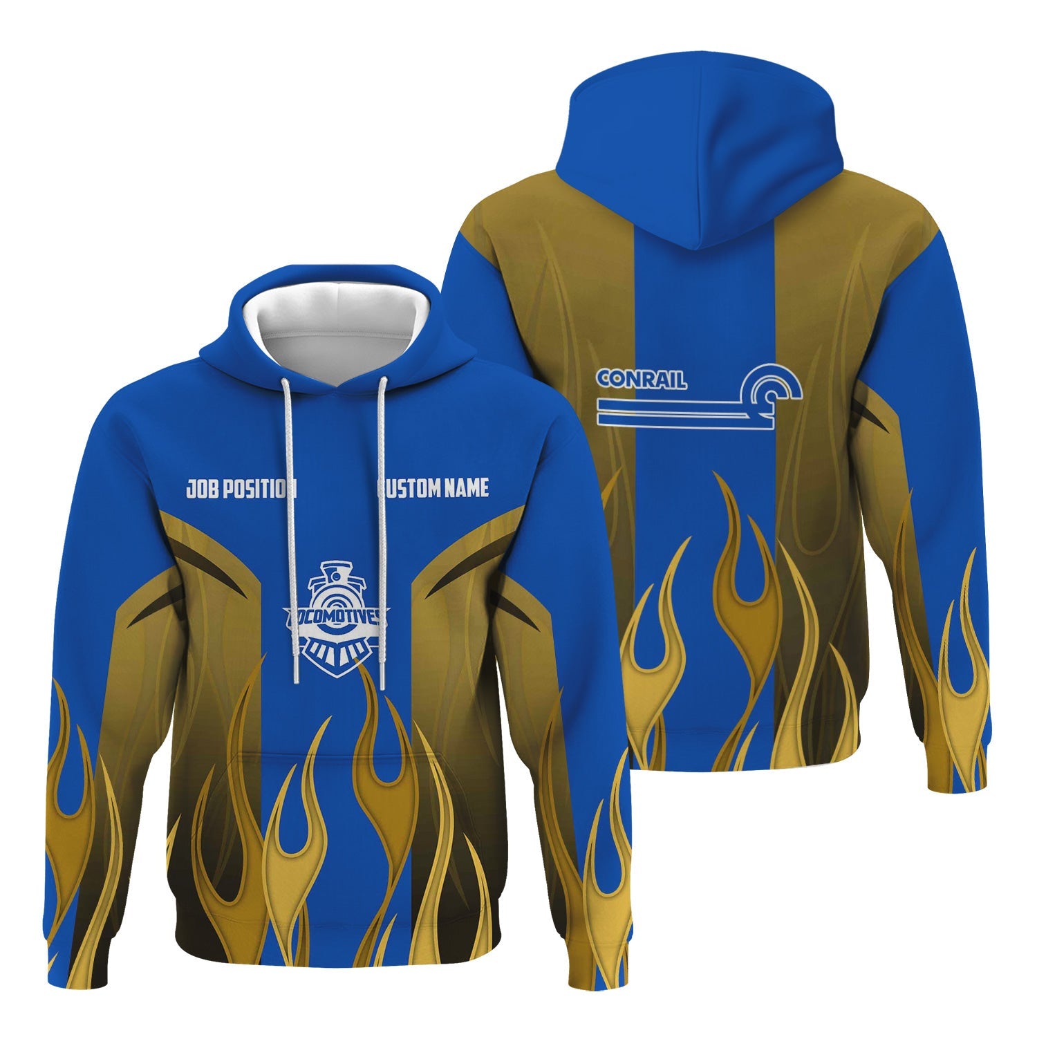 Railspirit Custom Name and Job Title Conrail Railroad Hoodie Flame Graphic Train Zip Up Hoodie 