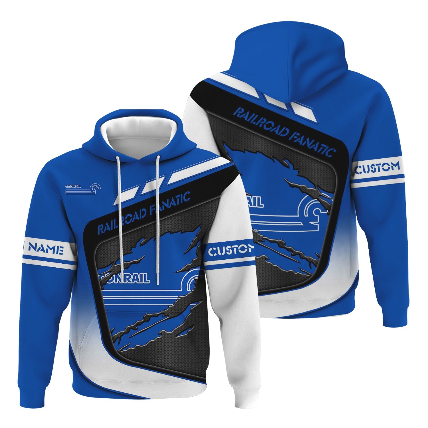 Railspirit Personalized Conrail Railroad Hoodie Ripped Texture Style Train Zip Up Hoodie For Railroad Fanatic