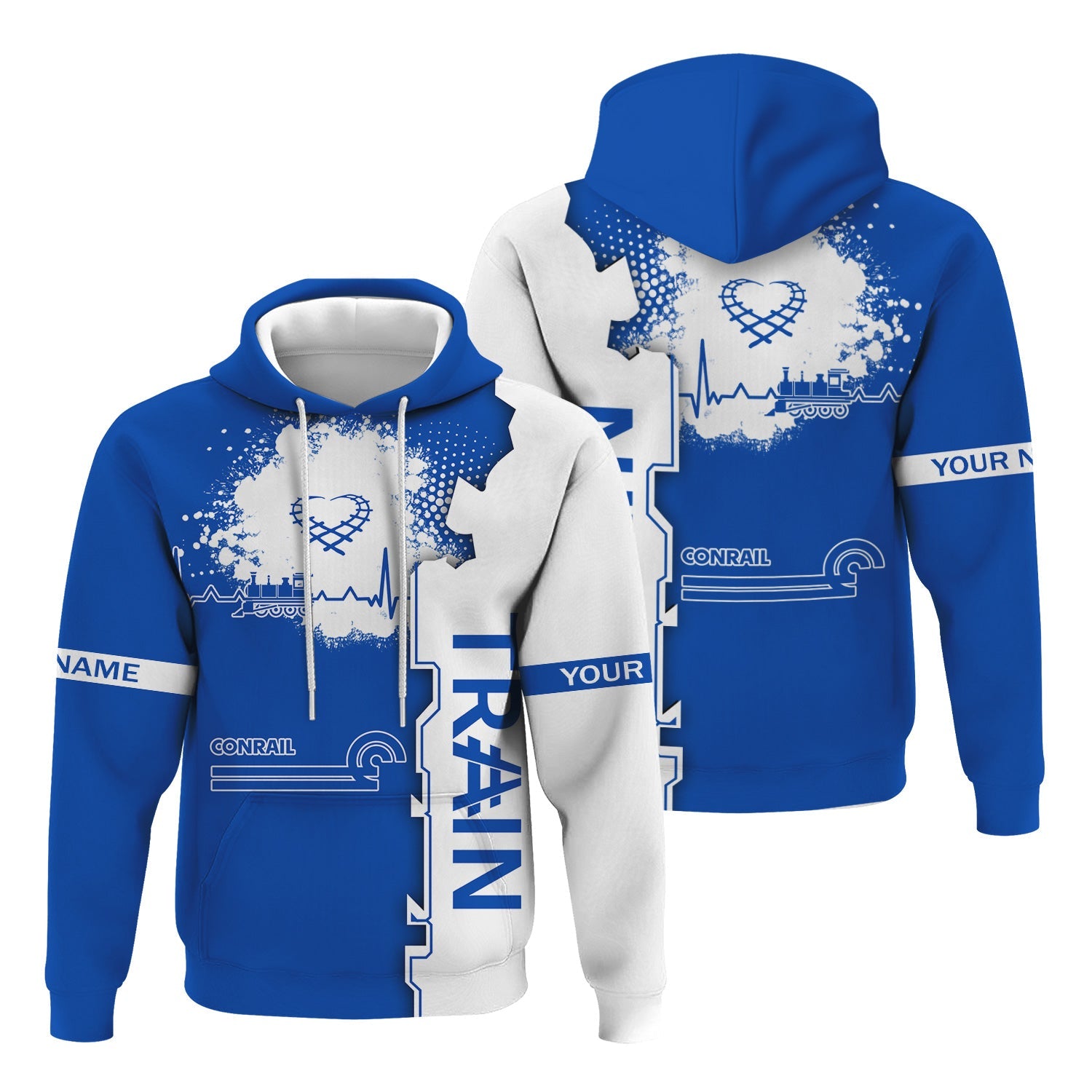 Railspirit Personalized Conrail Railroad Hoodie Engine Heartbeat and Track Love Style Zip Up Hoodie Gift Idea For Train Lovers