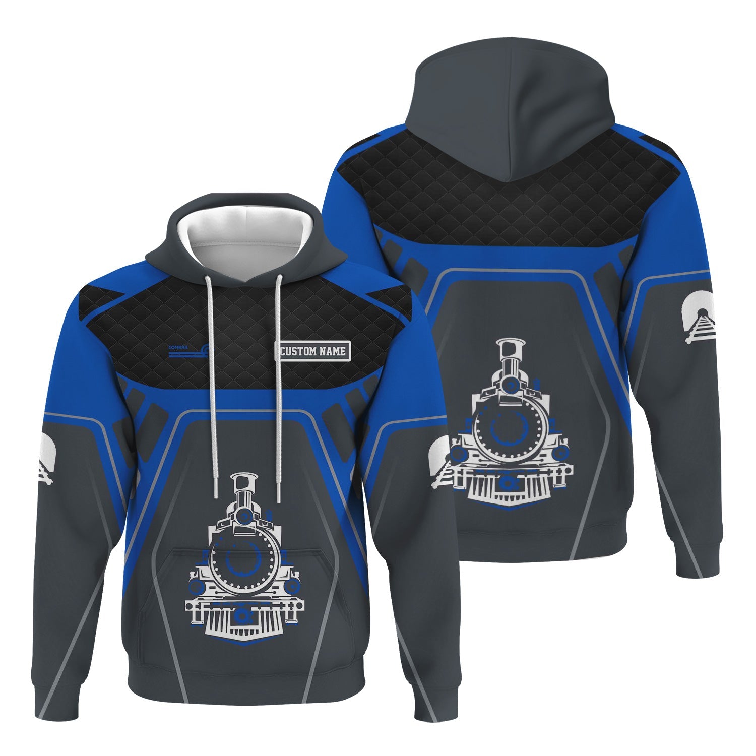 Railspirit Personalized Conrail Railroad Hoodie Steam Locomotive Engine Graphic Train Zip Up Hoodie All Over Print