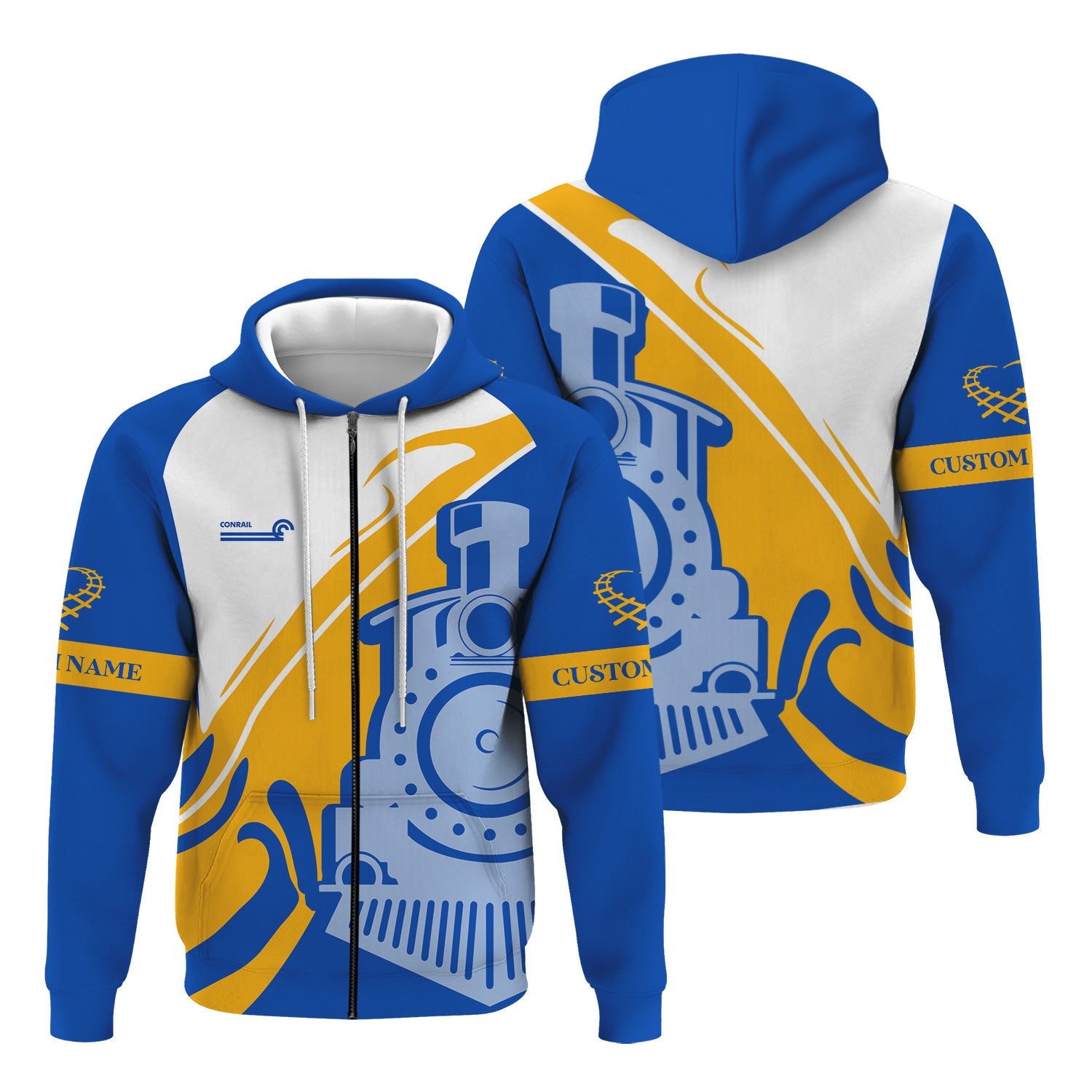 Railspirit Personalized Conrail Railroad Hoodie Flame-Inspired Style Zip Up Hoodie Gift Idea For Train Lovers