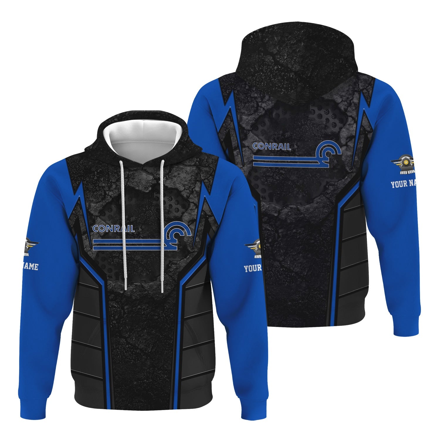Railspirit Personalized Conrail Railroad Hoodie Cracked Metal Design Train Zip Up Hoodie for Rail Enthusiasts