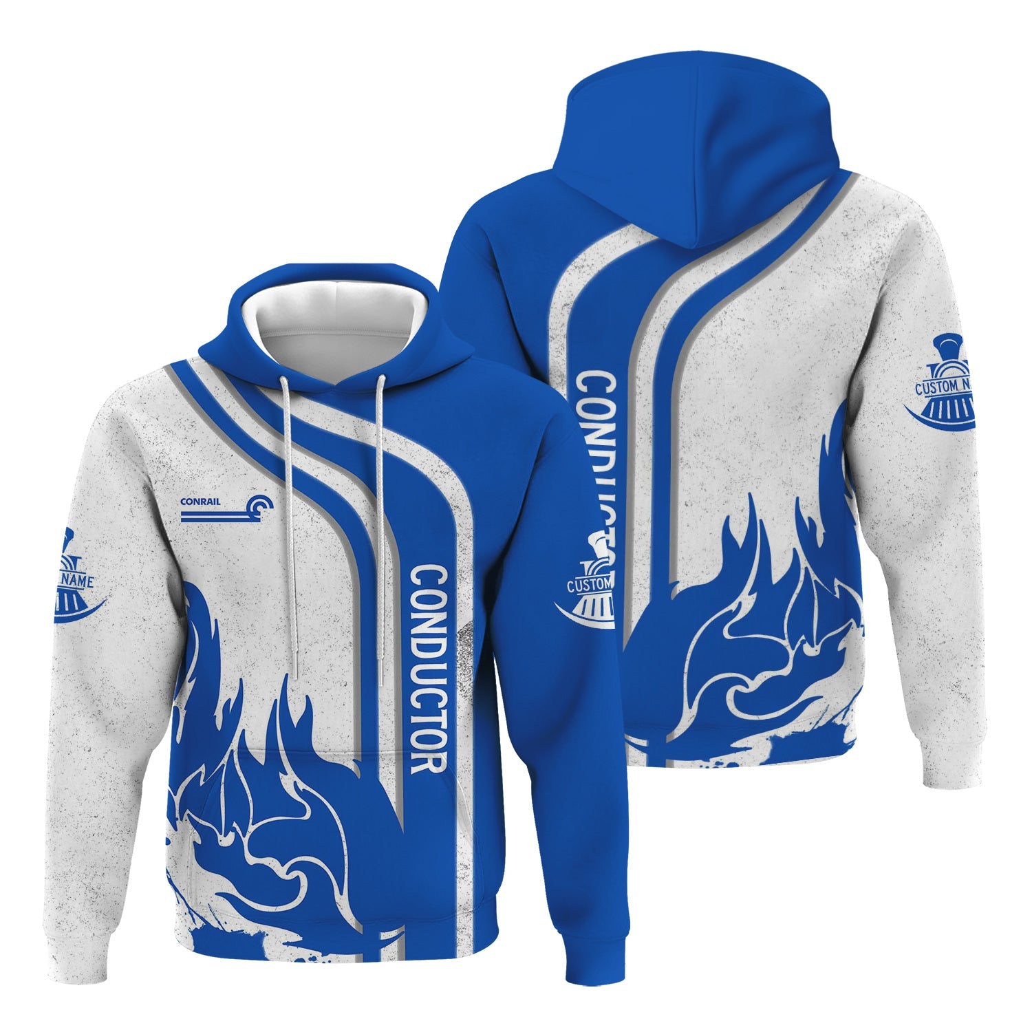 Railspirit Personalized Conrail Railroad Hoodie Flame Design with Custom Job Position Train Zip Up Hoodie