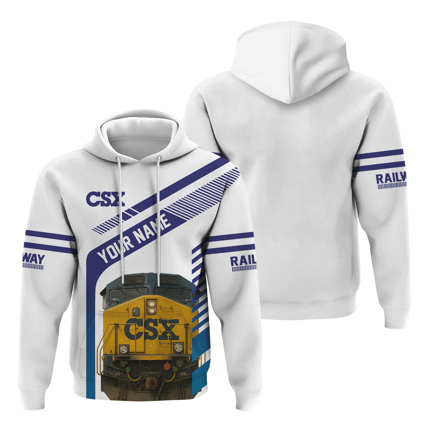 Railspirit Personalized CSX Transportation Railroad Hoodie CSX Engine Graphic Zip Up Hoodie