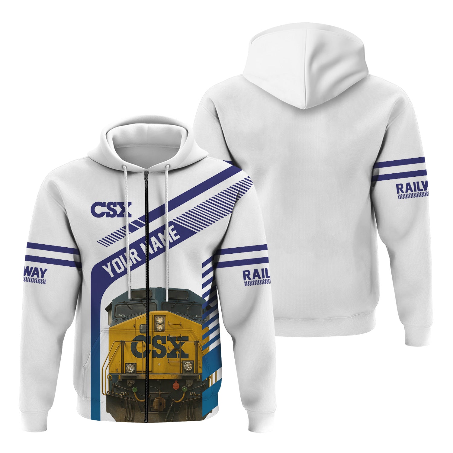 Railspirit Personalized CSX Transportation Railroad Hoodie CSX Engine Graphic Zip Up Hoodie