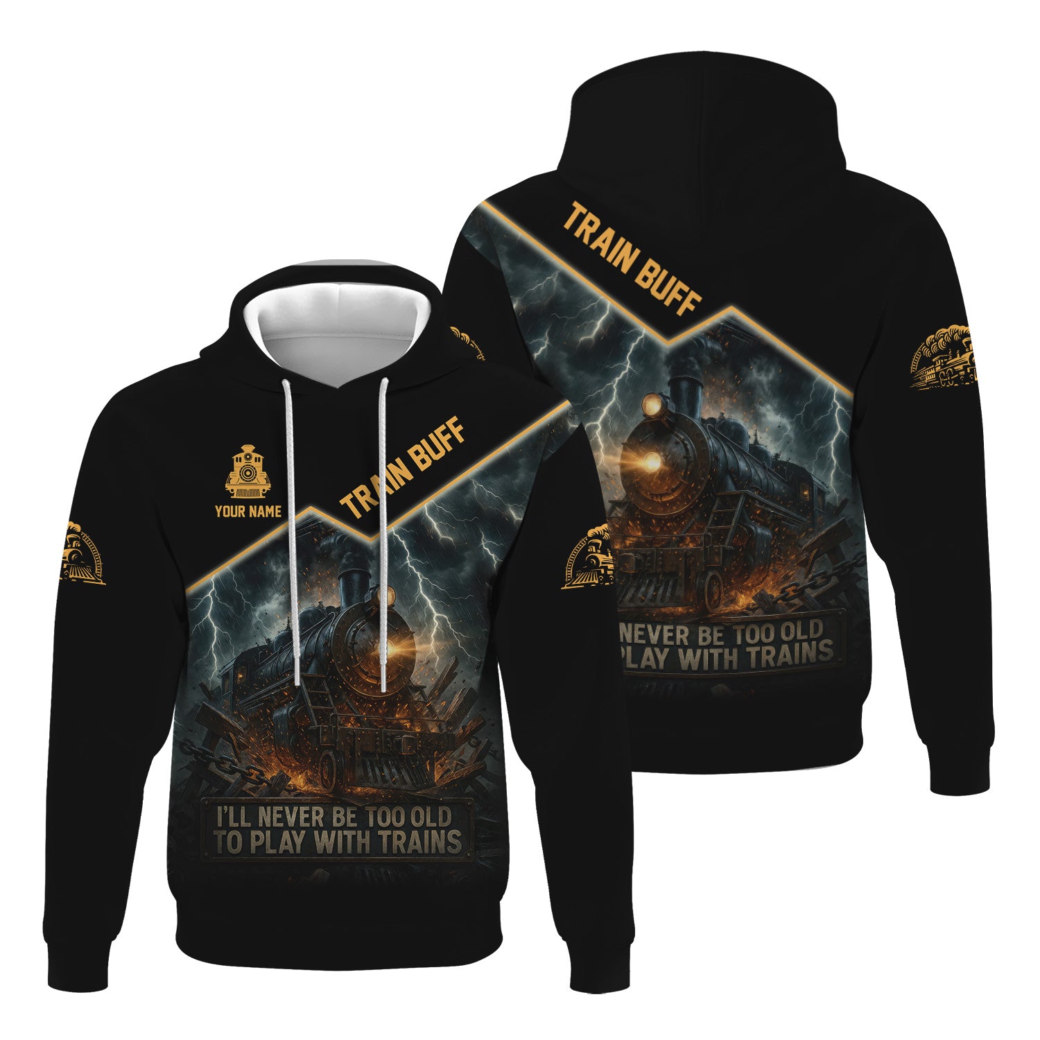 Railspirit Personalized Train Buff Hoodie I'll Never Too Old To Play With Trains Zip Up Hoodie For Train Lovers