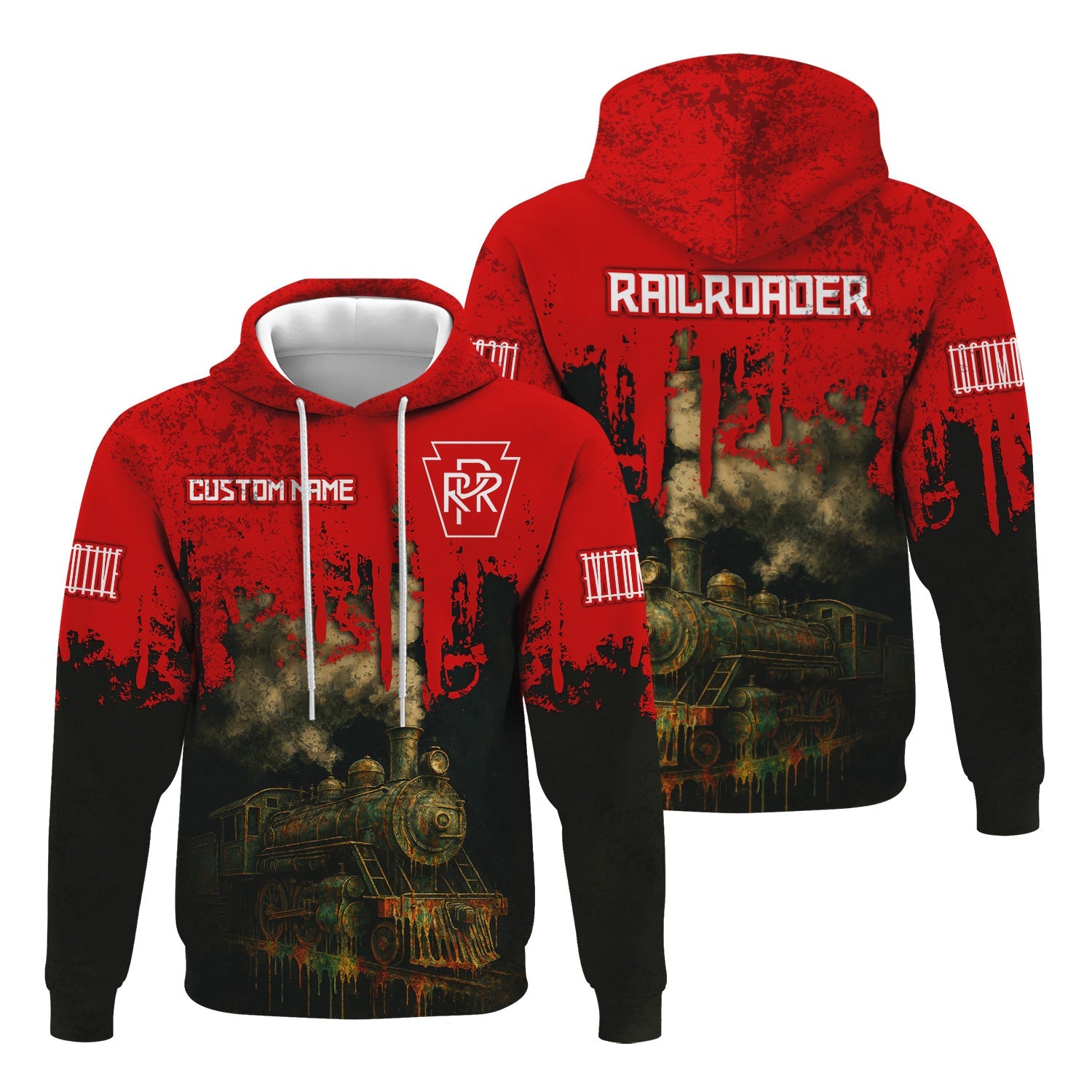 Railspirit Personalized Pennsylvania Railroad Hoodie Vintage Train Art Style Zip Up Hoodie For Locomotive Fans