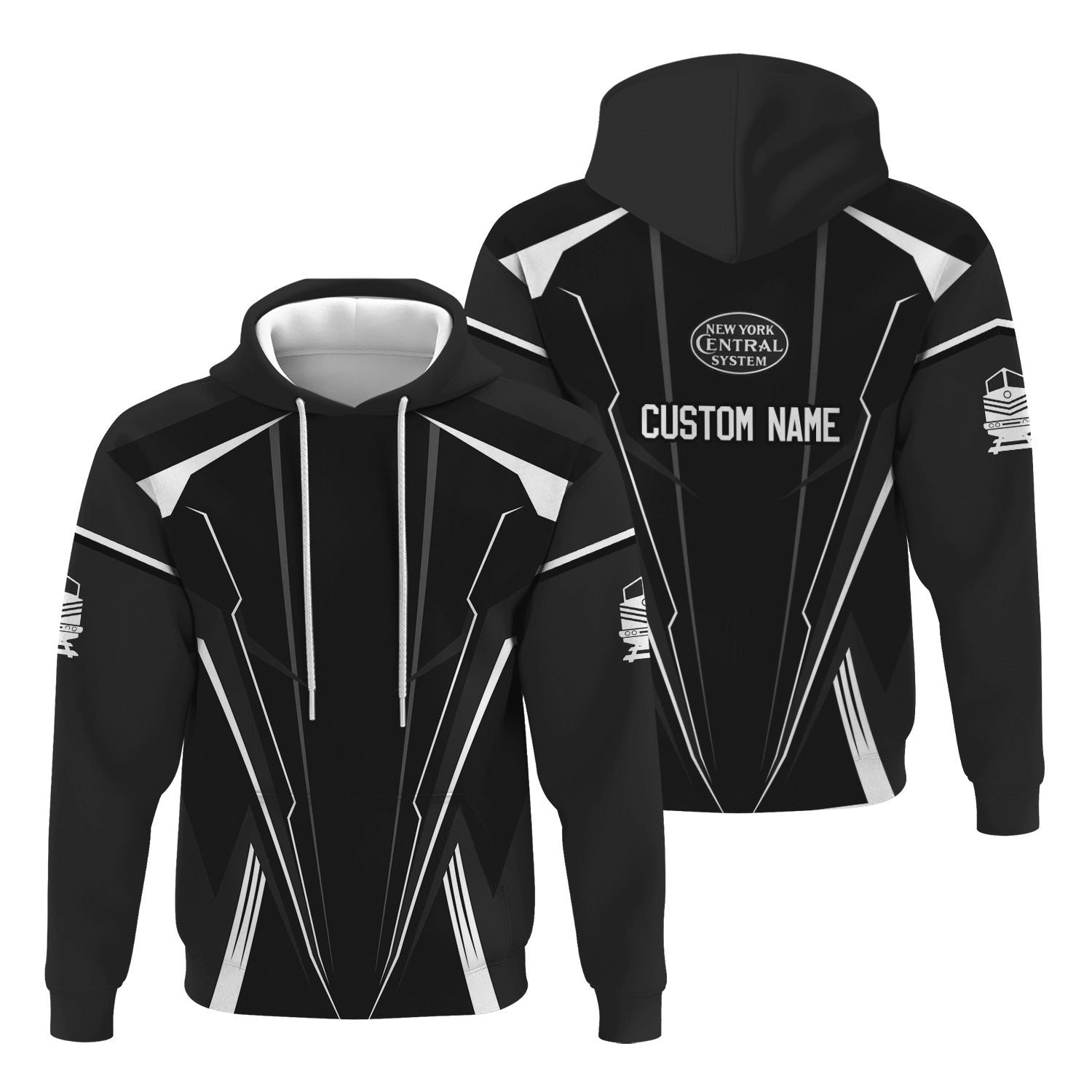 Railspirit Personalized New York Central Railroad Hoodie Lightning-Edge Design Train Zip Up Hoodie For Railroad Lovers