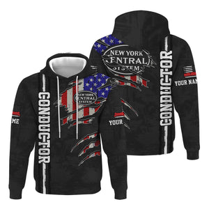 Railspirit Personalized New York Central Railroad Hoodie USA Flag Claw Art with Custom Job Train Zip Up Hoodie