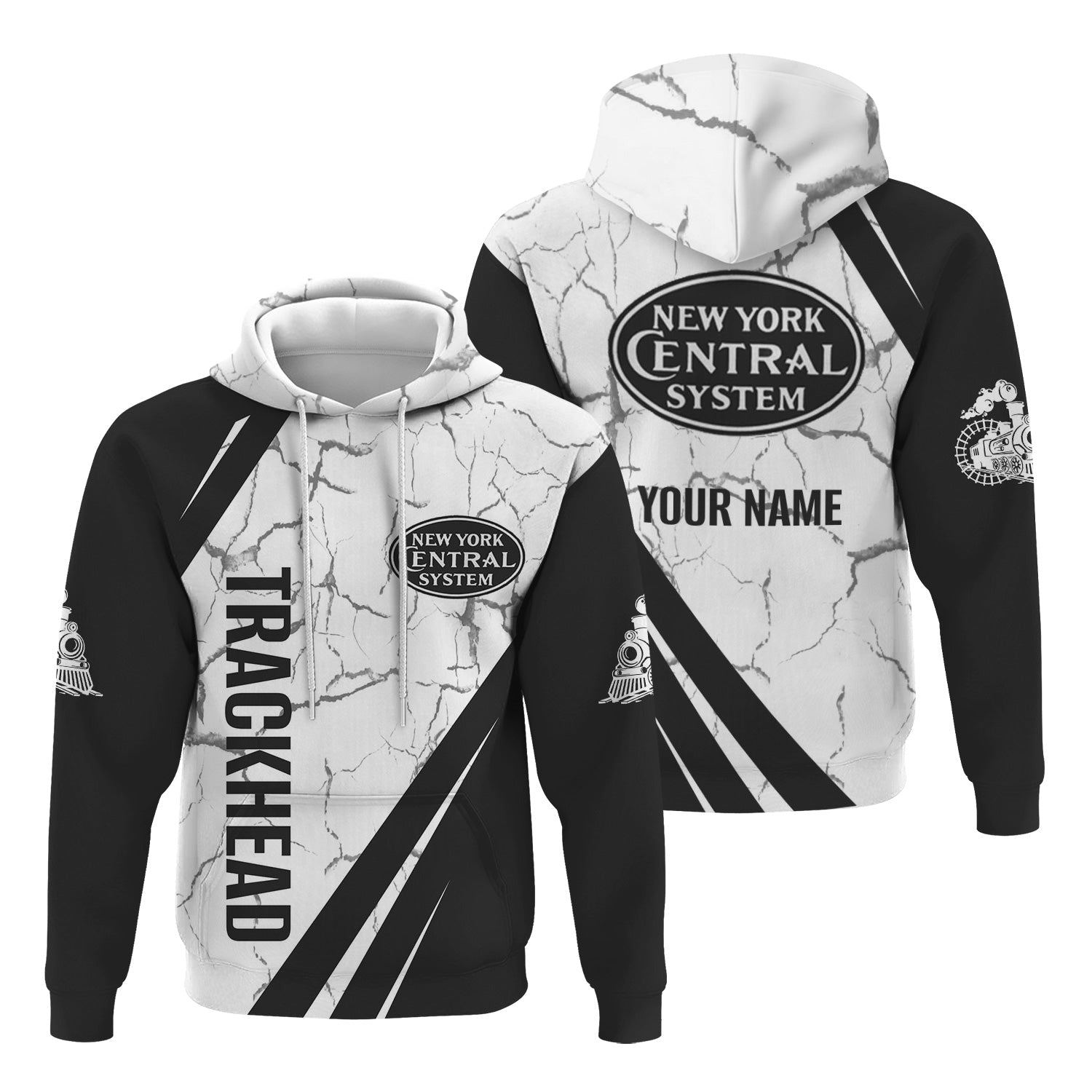 Railspirit Personalized New York Central Railroad Hoodie Crackle Texture Style Train Zip Up Hoodie For Trackhead