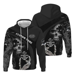 Railspirit Personalized New York Central Railroad Hoodie Flame Skull Design Train Zip Up Hoodie for Locomotive Fans