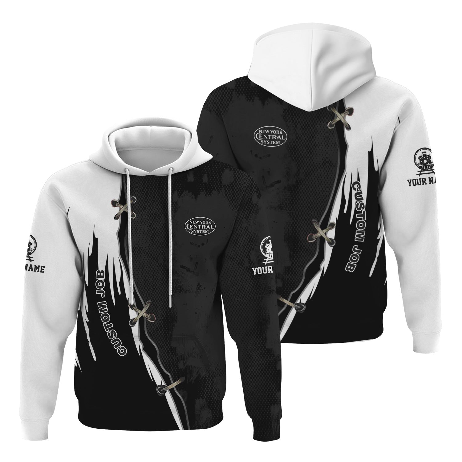 Railspirit Personalized New York Central Railroad Hoodie Retro Stitches Design with Custom Position Train Zip Up Hoodie