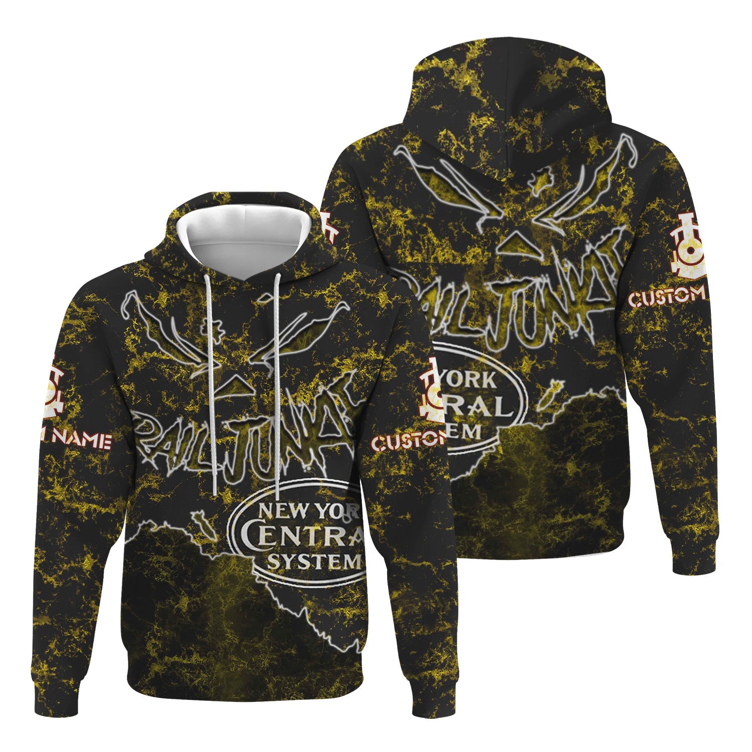 Railspirit Personalized New York Central Railroad Hoodie Torn Graphic Style Train Zip Up Hoodie For Rail Junkie