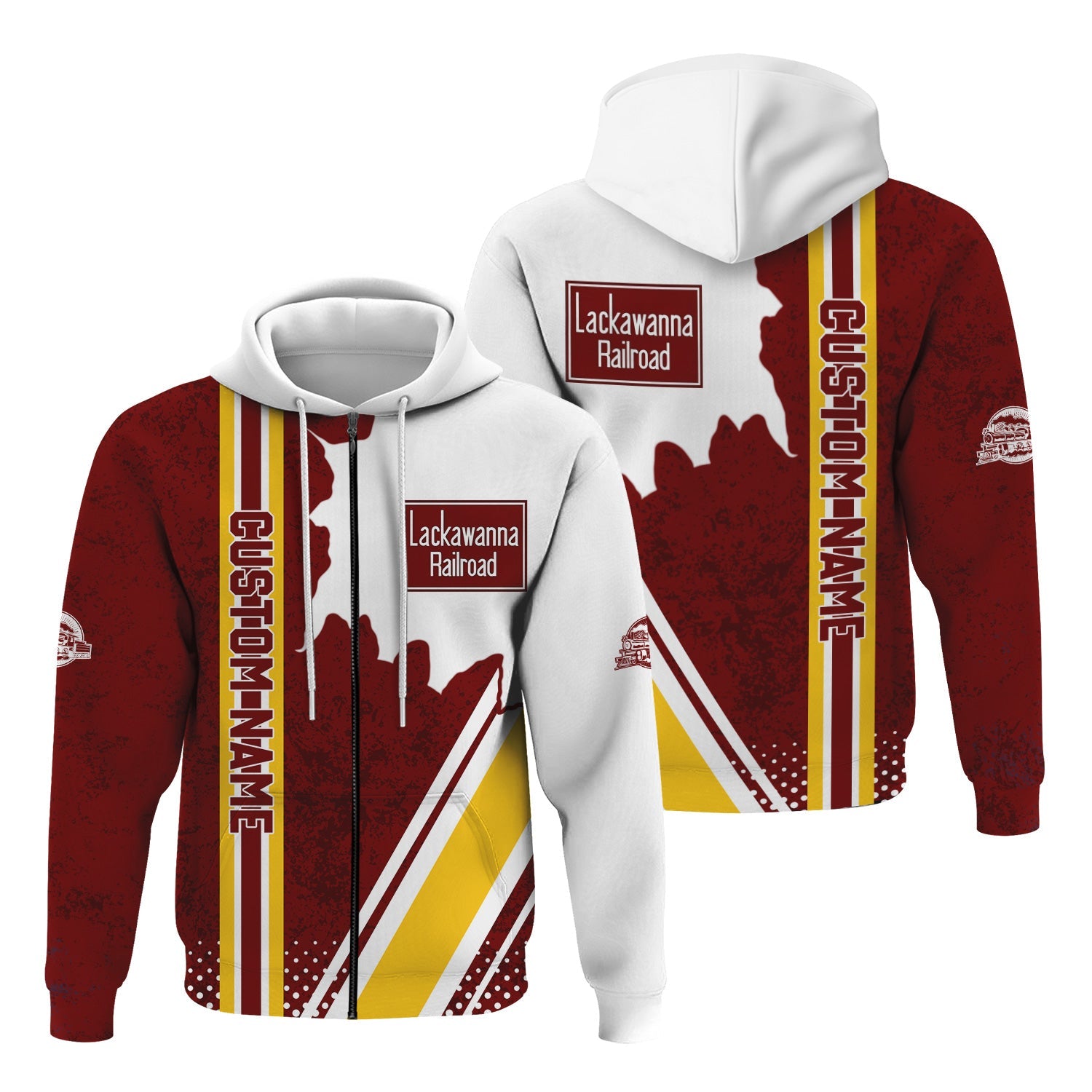 Railspirit Personalized Delaware, Lackawanna and Western Railroad Hoodie DL&W All Over Printed Unisex Zip Up Hoodie