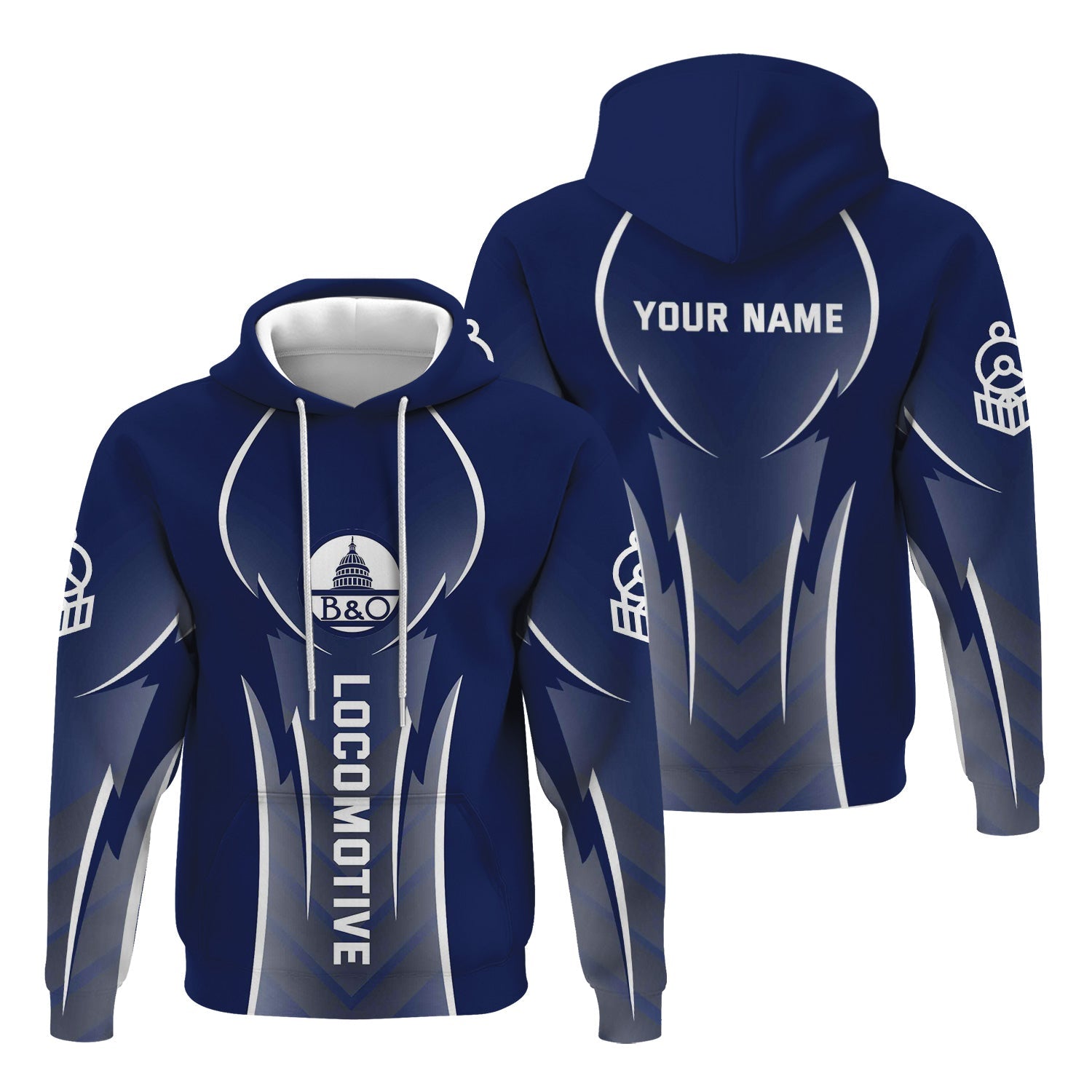 Railspirit Personalized Baltimore and Ohio Railroad Hoodie Striking Line Style B&O Train Zip Up Hoodie For Locomotive Lovers