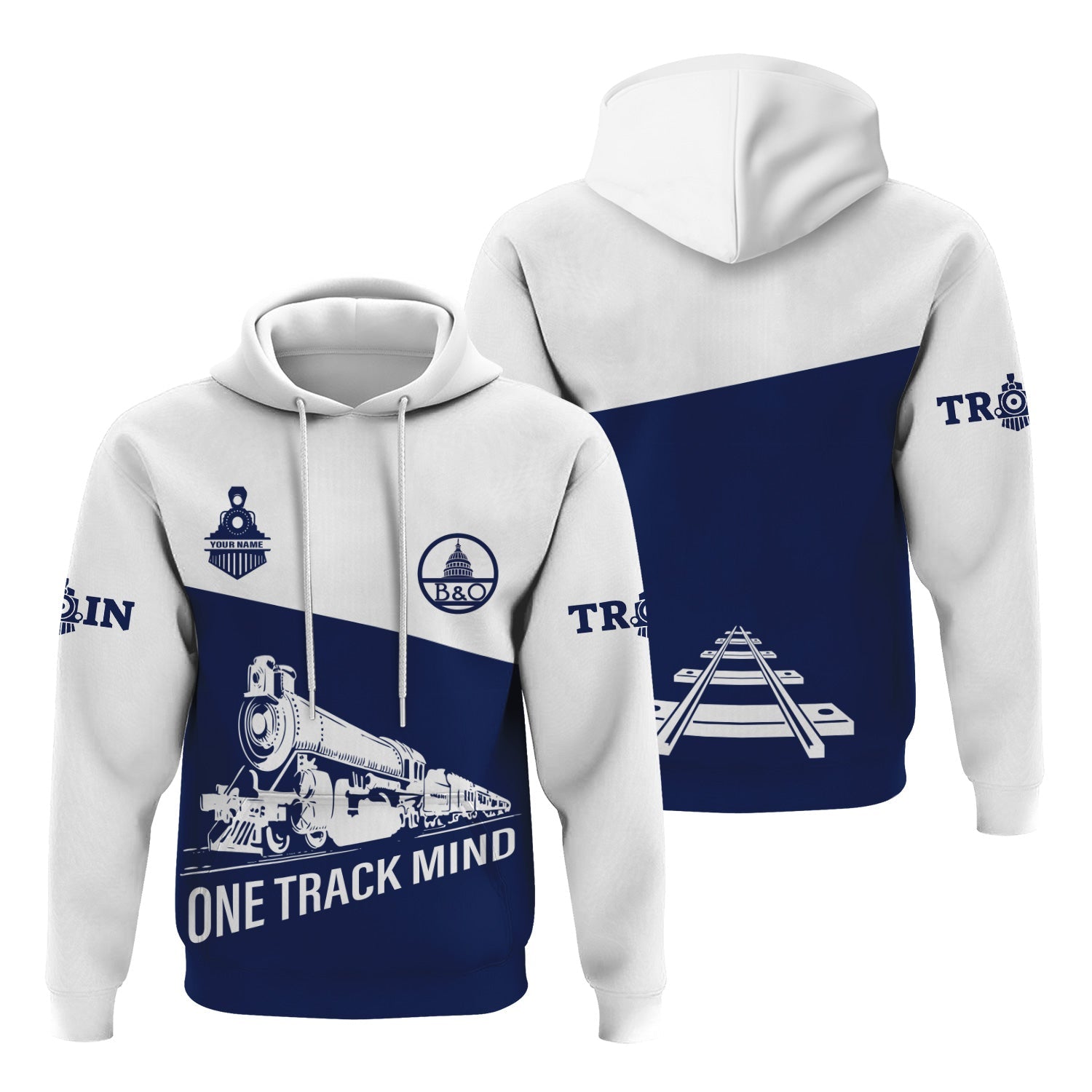 Railspirit Custom Name Baltimore and Ohio Railroad Hoodie One Track Mind B&O Printed Zip Hoodie
