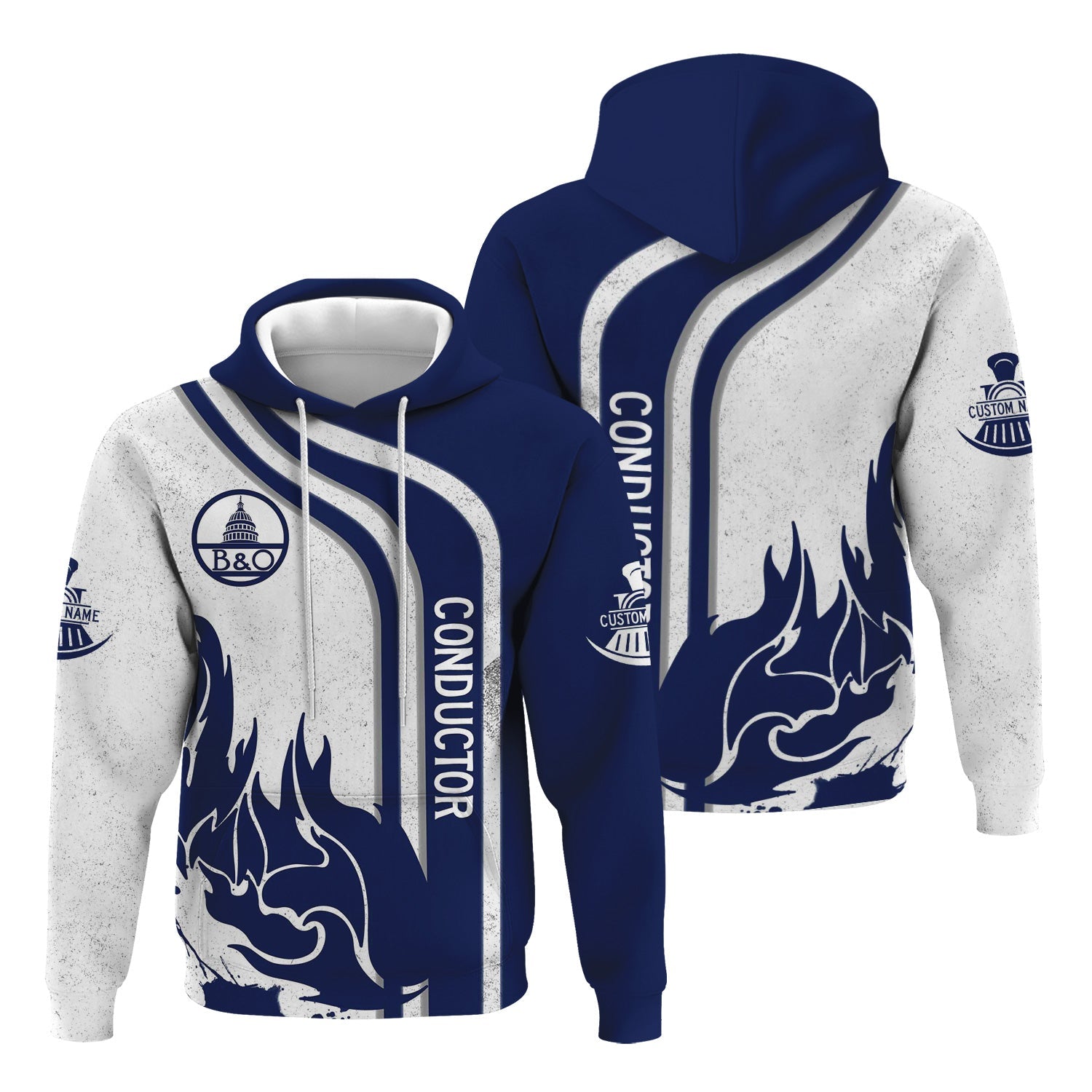 Railspirit Personalized Baltimore and Ohio Railroad Hoodie Flame Design with Custom Job Position B&O Train Zip Up Hoodie