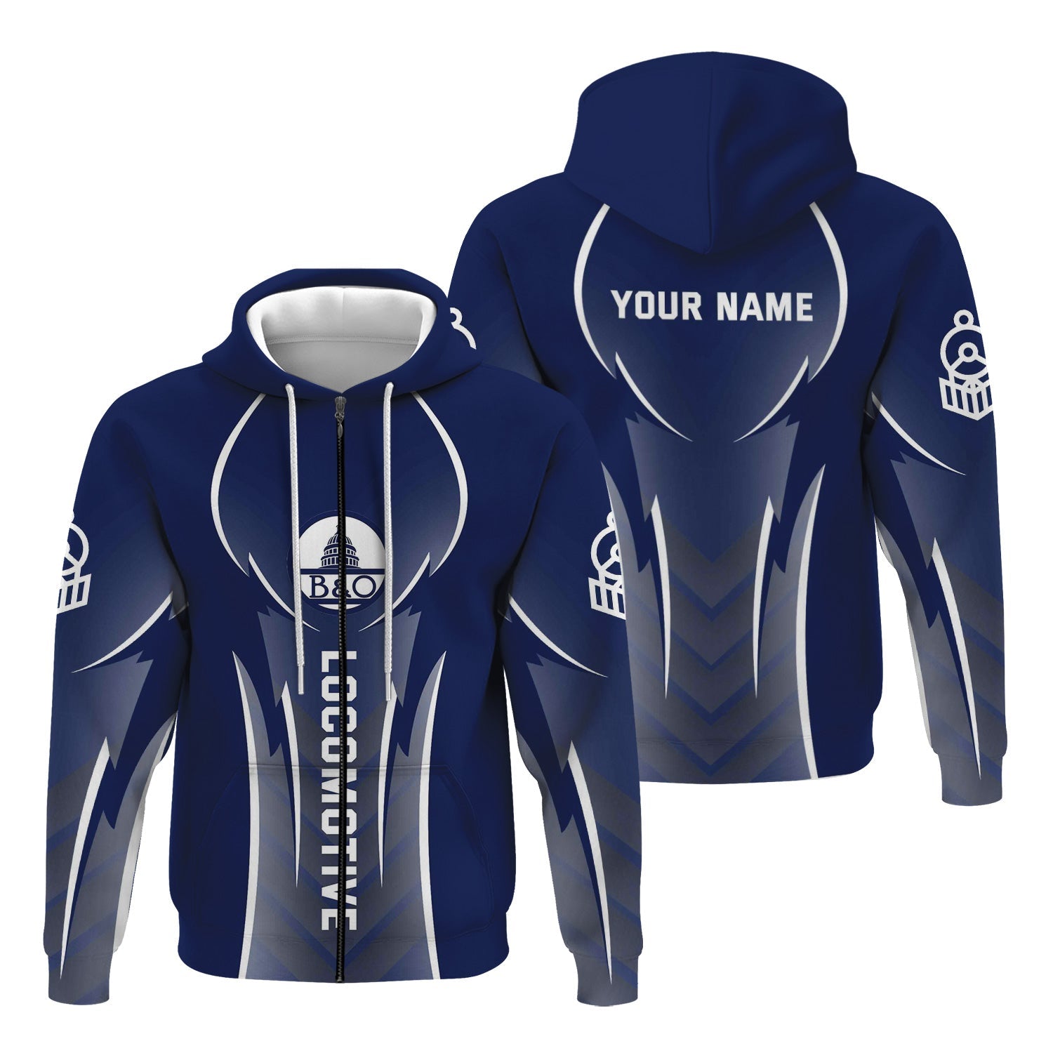 Railspirit Personalized Baltimore and Ohio Railroad Hoodie Striking Line Style B&O Train Zip Up Hoodie For Locomotive Lovers