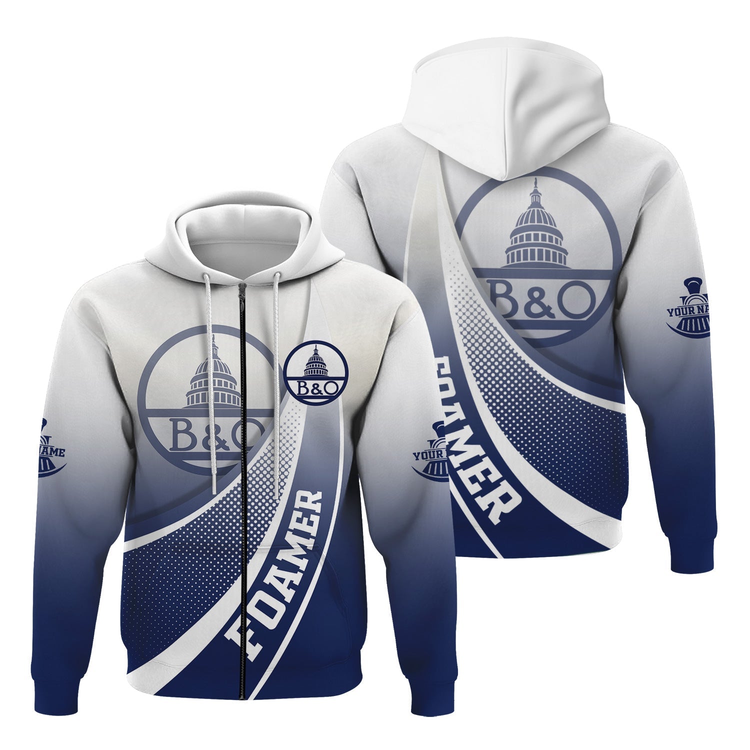 Railspirit Personalized Baltimore and Ohio Railroad Hoodie Railway-Themed Style B&O Zip Up Hoodie Gift Idea For Trainspotter