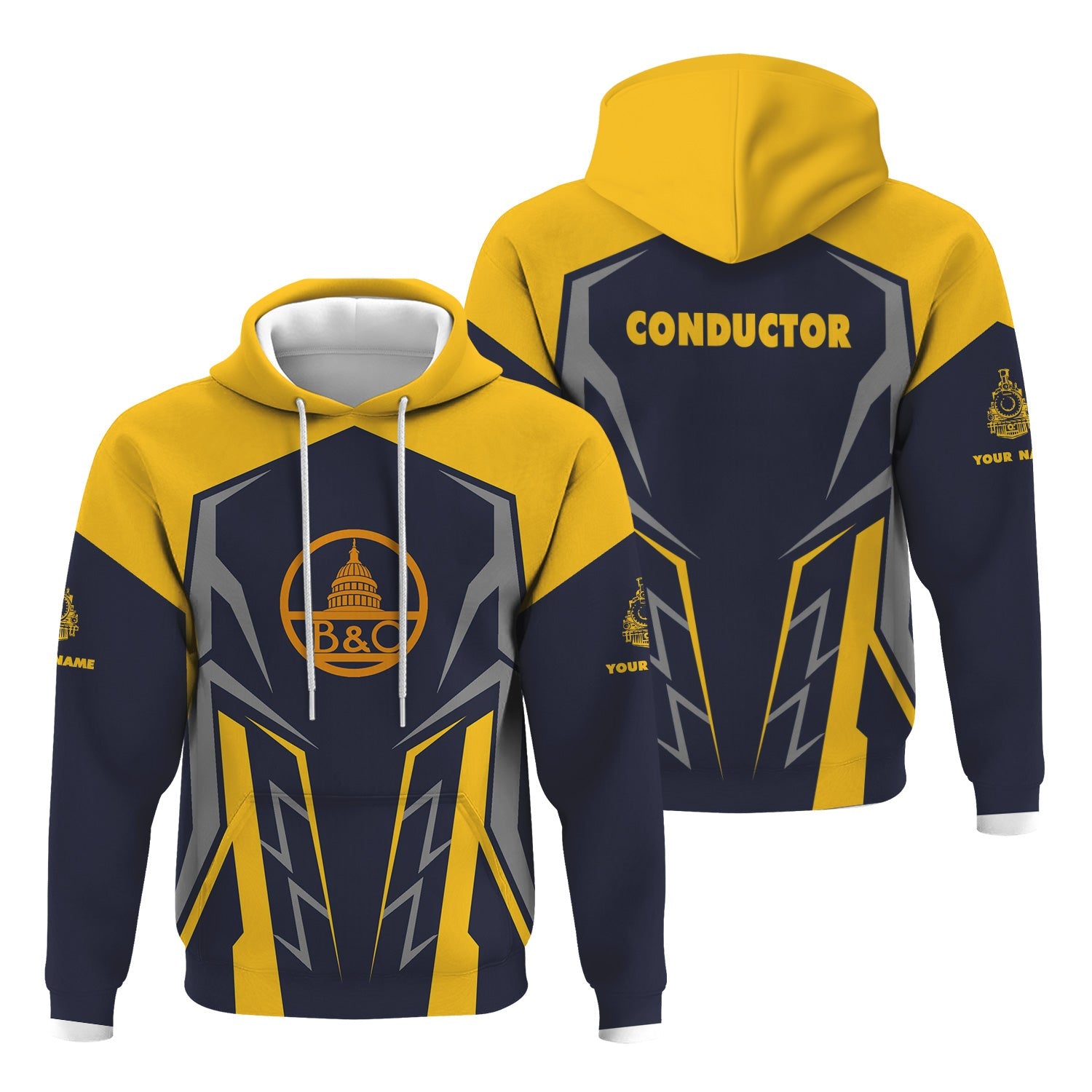 Railspirit Personalized Baltimore and Ohio Railroad Hoodie Futuristic Design with Custom Job B&O Train Zip Up Hoodie