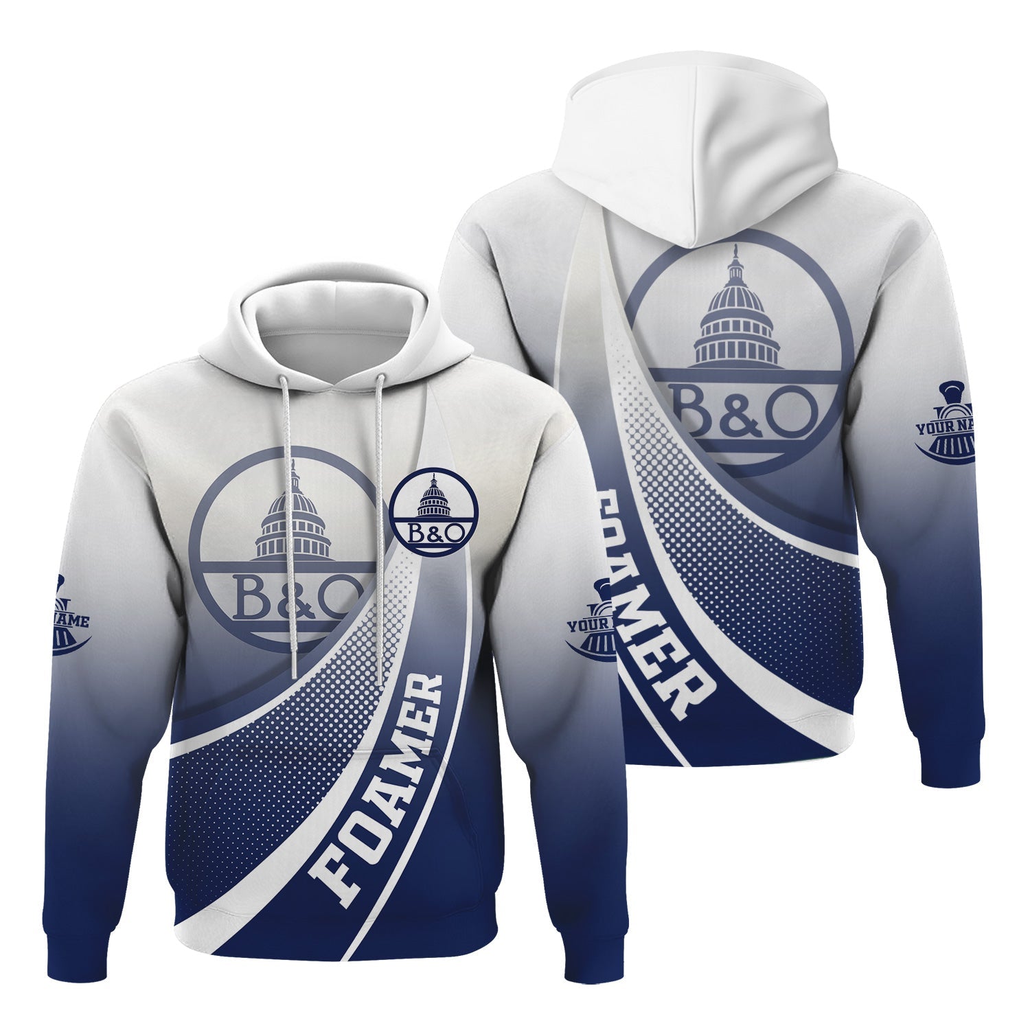 Railspirit Personalized Baltimore and Ohio Railroad Hoodie Railway-Themed Style B&O Zip Up Hoodie Gift Idea For Trainspotter