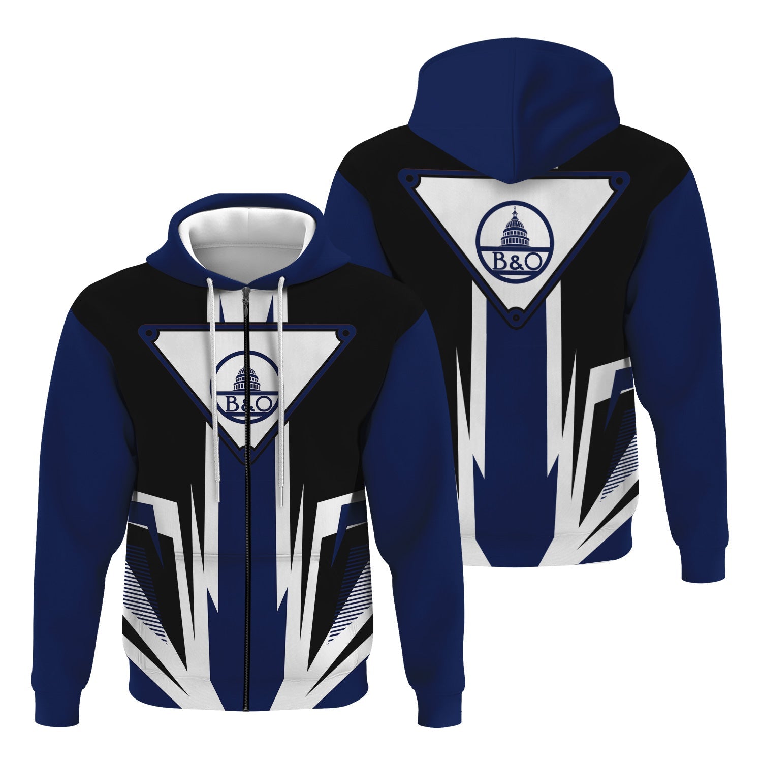 Railspirit Baltimore and Ohio Railroad Hoodie Bold Graphic Style B&O All Over Printed Zip Up Hoodie