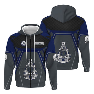 Railspirit Personalized Baltimore and Ohio Railroad Hoodie Steam Locomotive Engine Graphic B&O Train Zip Up Hoodie All Over Print