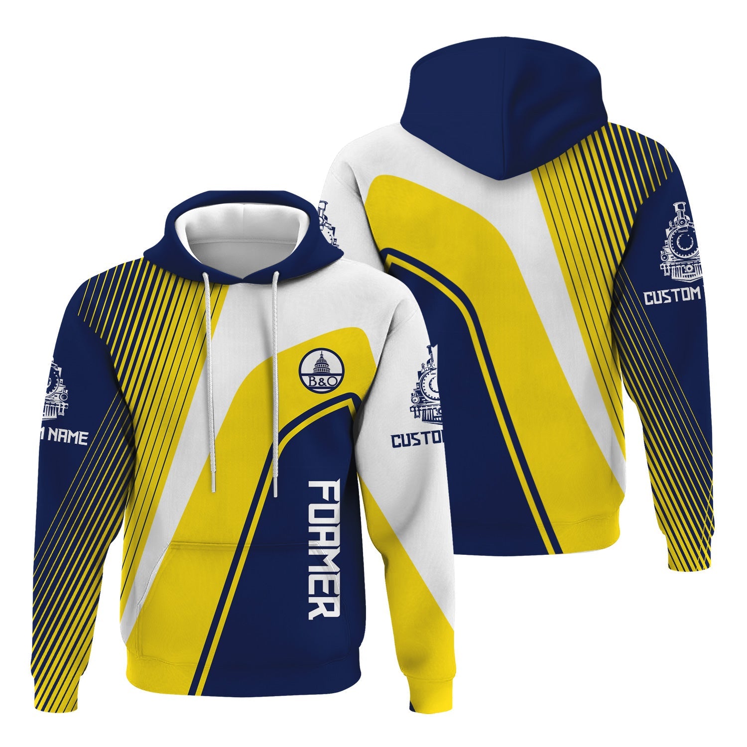 Railspirit Personalized Baltimore and Ohio Railroad Hoodie Vibrant Striking Style B&O Zip Up Hoodie For Rail Enthusiasts